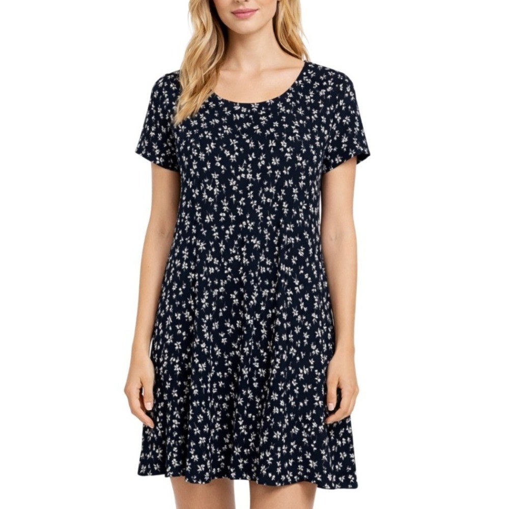 Lush Womens Black Floral Sprig Short Sleeve Keyhole Shift Dress Summer Size M‎